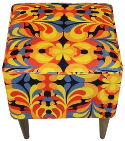 Puff Quadrado Milão Suprema em Suede com Pés Palito - Adamascado Laranja