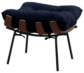 Puff Decorativo Sala de Estar Abel Base de Madeira Preto Veludo Azul G41 - Gran Belo