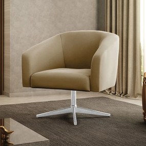 Poltrona Decorativa Giratória Cromada Stella Suede D03 - D'Rossi - Marrom Rato