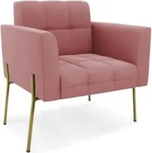 Poltrona Para Sala Pé Metal Dourado Kit 2 Ana Suede Rosê - Ibiza