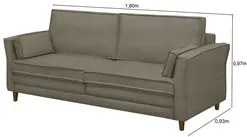 Sofá Living 3 Lugares 180cm Pés Madeira Efraim F05 Veludo Castor - Mpo
