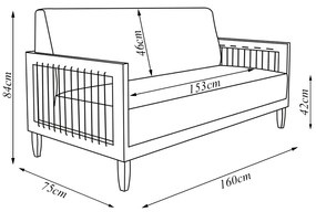 Sofá Namoradeira 2 Lugares Sala de Estar Pés Madeira Maciça Corda Náutica Preta 160cm Manila Linho Cinza Rústico G63 - Gran Belo