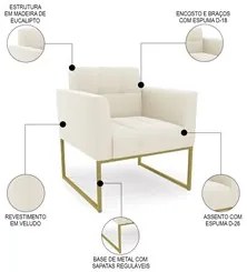 Poltrona Decorativa Base Industrial Dourado Ana Veludo Bege - Ibiza