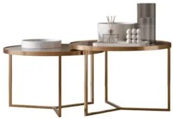 Mesa de Centro Pés Metálicos Kit 2 Thor Espelho/Dourado E05 - Mpozenat