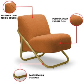 Poltrona Sala Decorativa Industrial Dourado Martina Bouclê Caramelo K01 - D'Rossi