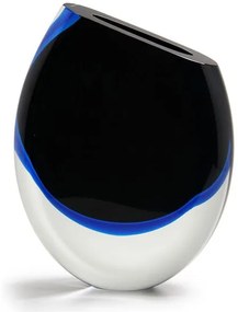 Vaso 210 MS Bicolor Preto com Água-marinha Murano Cristais Cadoro