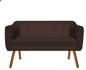 Kit 01 Namoradeira 02 Lugares e 02 Poltronas Julia Suede Marrom Pés Palito Castanho D'Rossi