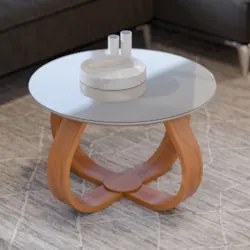 Mesa de Centro Redonda Alta Pé de Madeira Samba Off White E05 - Mpozen
