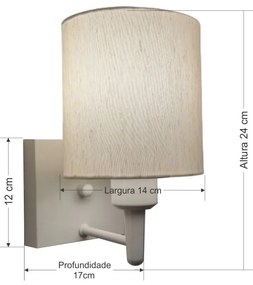 Arandela Quadrada Md-2033 Branco Cúpula em Tecido Cilíndrica Linho Bege - Bivolt