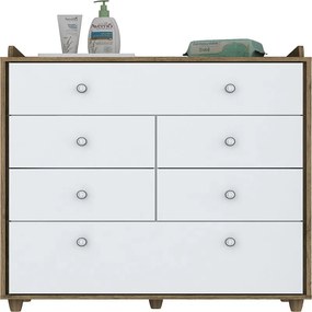 Cômoda Para Quarto Infantil Pão de Mel 6 Gavetas - Branco Rústico