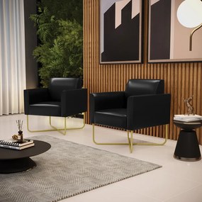 Kit 2 Poltronas Base X Industrial Dourado Marisa Corano D03 - D'Rossi - Preto