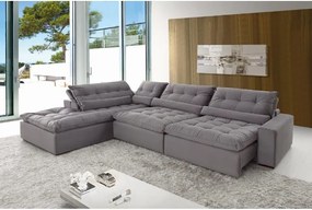 Sofá de Canto 8 Lugares Retrátil e Reclinável - Confortable Suede Azul
