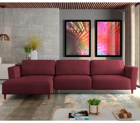 Sofá 290cm com Chaise Esquerda Franz Suede Bordô - Gran Belo