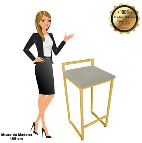 Banqueta Alta Industrial Pietra Suede Marrom Rato Base Dourado D'Rossi