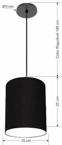 Lustre Luminária Pendente Vivare Free Lux PE-4104PR Cúpula em Tecido 15x25cm
