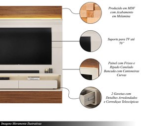 Painel Suspenso Solan TV 70" 2 Gavetas OffWhite/Freijó G18 - Gran Belo