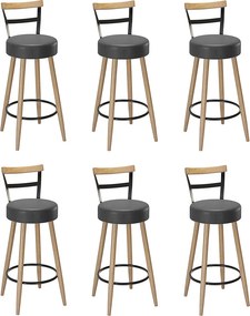 Banqueta Alta Cozinha 70cm Encosto Pé Madeira Kit 6 Kyara Pu S02 - D'Rossi - Preto