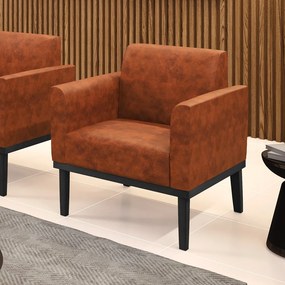 Poltrona Decorativa Isabella Pés Fixo em Madeira Preto PU Nozes G19 - Gran Belo