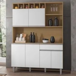 Armário de Cozinha Compacta 130cm 6 Portas Alice Amêndoa/Branco - AJL