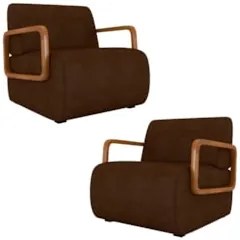 Poltrona Decorativa Orgânica Kit 2 Belarus Z08 Sintético Marrom Escuro