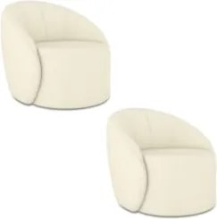 Poltrona Sala Giratória Redonda Kit 2 Steve Linho Bege  I01  - Mpozena