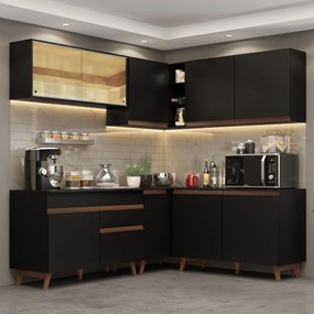 Armário de Cozinha Completa de Canto 382cm Preto Reims Madesa 01 Cor:Preto