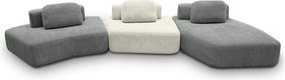 Sofá Ilha Sala de Estar 2 Módulos e Chaise Dakota Encosto Almofadas Soltas Bouclê Rústico Cinza/OffWhite G33 - Gran Belo