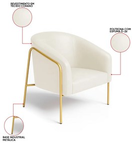 Poltrona Sala Industrial Alta Dourado Kit 2 Stella Sintético PU D03 - D'Rossi - Bege