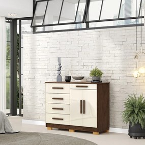 Cômoda Sapateira Batel 5 Gavetas 2 Porta de Bater com Prateleira Nogueira/OffWhite G98 - Gran Belo