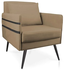 Poltrona Mari Suede com Tira Corano Preto Pés Palito de Ferro Preto - D'Rossi D03 - D'Rossi - Marrom Rato
