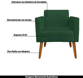 Poltrona Decorativa Isabella Pés Palito Madeira Suede Verde G19 - Gran Belo