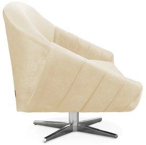Kit 02 Poltronas Giratória Giovana Veludo Base Cromada - D'Rossi - Bege