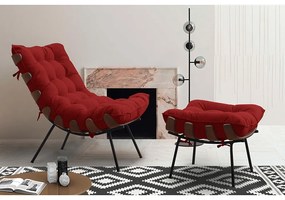 Kit 2 Puffs Decorativos Sala de Estar Abel Base de Madeira Preto Veludo Vermelho G41 - Gran Belo