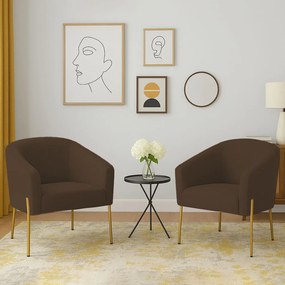 Poltrona Decorativa Pé de Ferro Dourado Kit 2 Stella Suede D03 - D'Rossi - Marrom