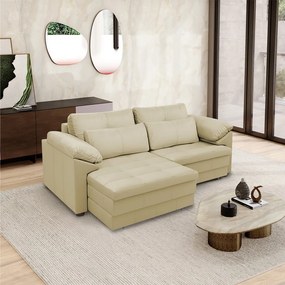 Sofá Retrátil Elétrico Sala de Estar Nolan Bipartido 250cm Conforto Premium em Couro Bege G58 - Gran Belo