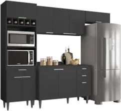 Armário de Cozinha Com Tampo CP04 250cm Pérola Preto Z34      - Mpozen