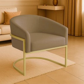 Poltrona Sala Decorativa Industrial Dourada Arielle Suede - Marrom Rato