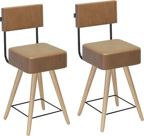 Banqueta Baixa Cozinha 50cm Encosto Pé Madeira Kit 2 Barcelona Pu S02 - D'Rossi - Caramelo