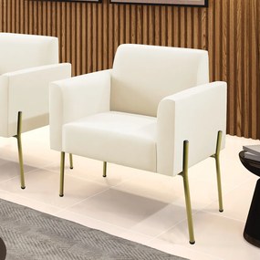 Poltrona Sala Decorativa Pé de Ferro Dourado Marisa Veludo D03 - D'Rossi - Bege