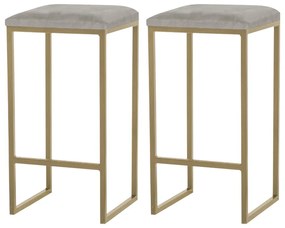 Kit 2 Banqueta Decorativa Billie Base Gold Veludo Cinza G41 - Gran Belo