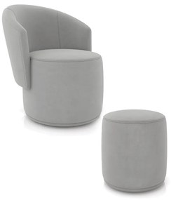 Poltrona e Puff Redondo Orgânico para Sala Malu Suede M11 - D'Rossi - Cinza