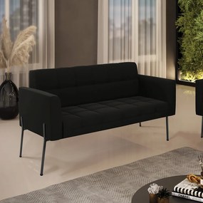 Sofá Namoradeira 2 Lugares Pé de Ferro Preto Elisa Suede D03 - D'Rossi - Preto