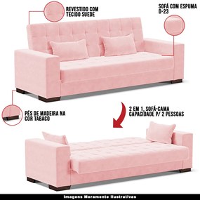 Sofá Cama Decorativo 210cm Beesley Suede Rosa G19 - Gran Belo