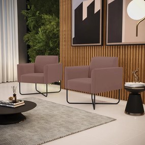 Kit 2 Poltronas Base X Industrial Preto Marisa Veludo - Rose