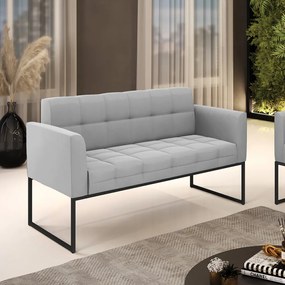Sofá Namoradeira Elisa Suede Cinza Base Metálica Industrial Preto - D'Rossi
