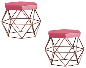 Kit 2 Puff Decorativo Base Bronze Elsa Suede Rosa G41 - Gran Belo