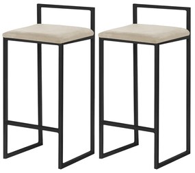 Kit 2 Banquetas Decorativa Jasmine Base Preto Veludo Bege G41 - Gran Belo