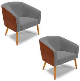 Cadeira Sala Jantar Pé Palito Castanho kit 2 Stella Sintético PU Nozes/Linho D03 - D'Rossi - Grafite