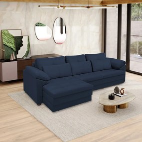 Sofá Retrátil Manual Sala de Estar Nolan Bipartido 297cm Conforto Premium em Couro Azul Marinho G58 - Gran Belo