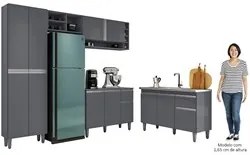 Cozinha Compacta Vanessa e Balcão Gabinete Com Pia Tatiane 120cm Cinza